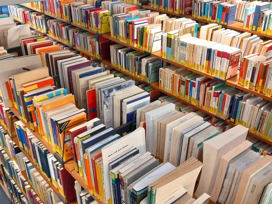 Blick auf Bücherregale von oben
