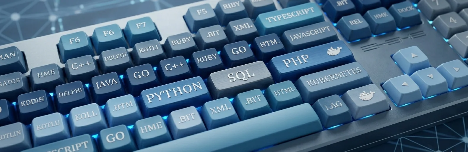 Tastatur mit verschiedenen Programmiersprachen
