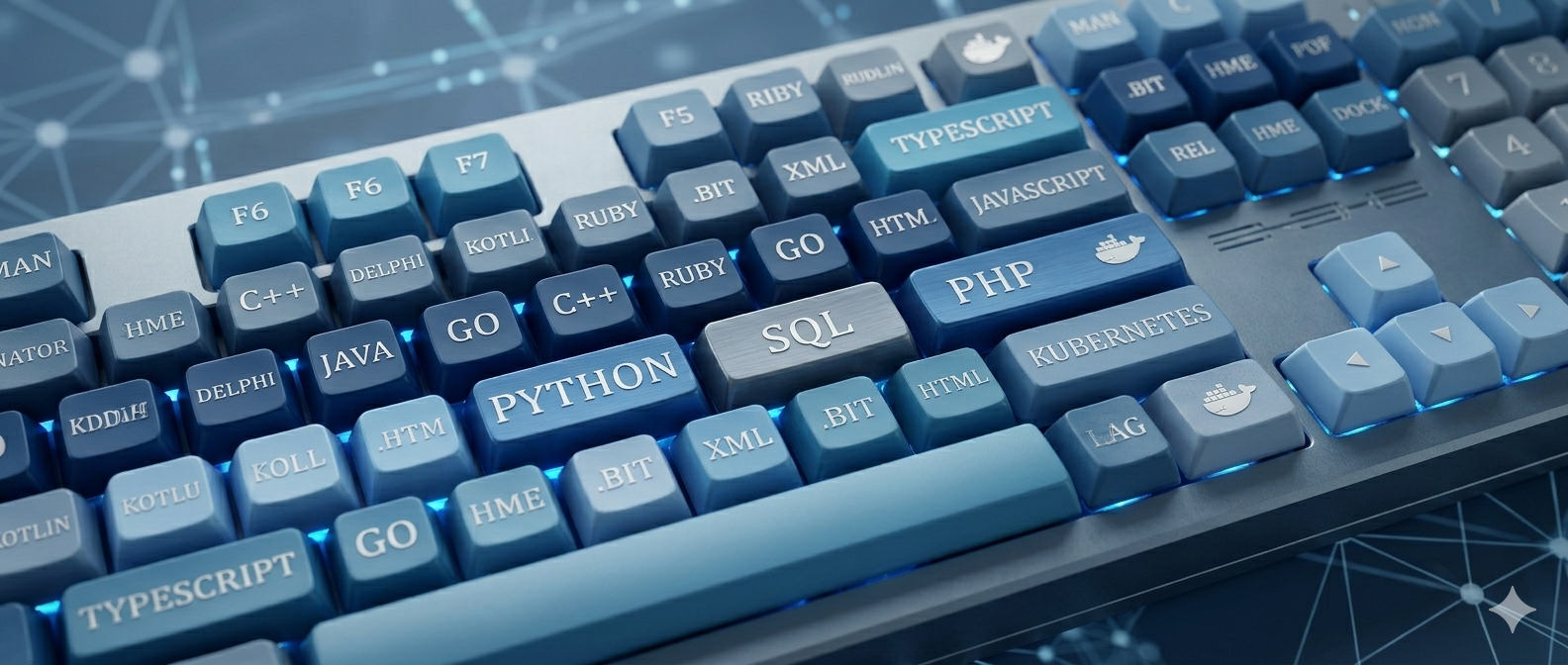 Tastatur mit verschiedenen Programmiersprachen
